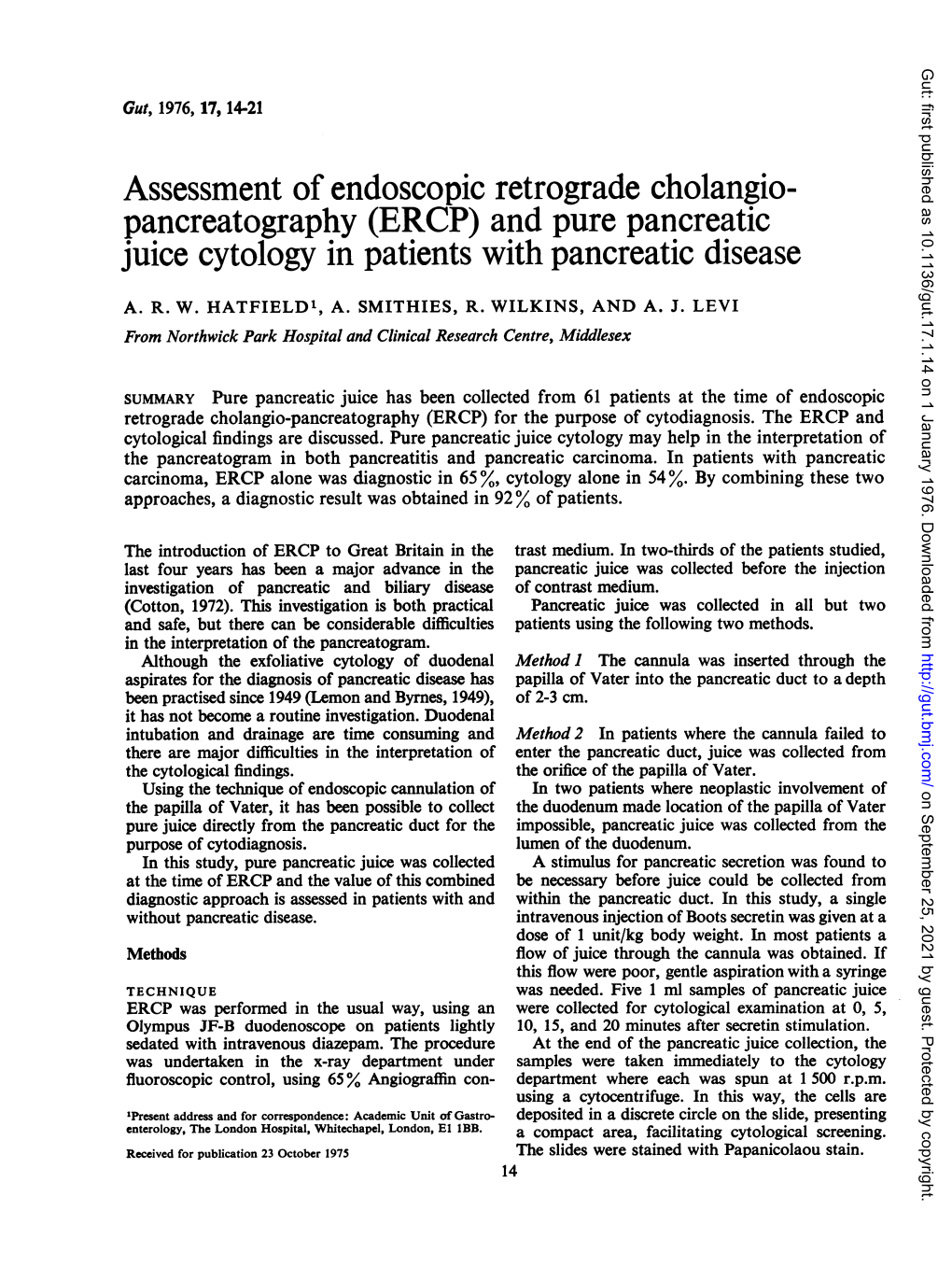 ERCP) and Pure Pancreatic Juice Cytology in Patients with Pancreatic Disease