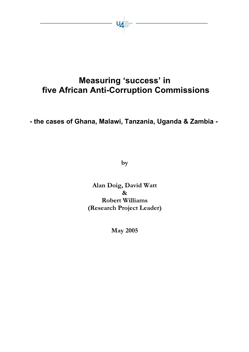 Measuring 'Success' in Five African Anti-Corruption Commissions