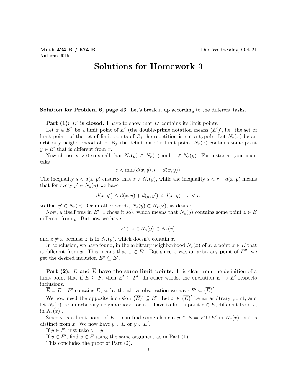 Solutions for Homework 3