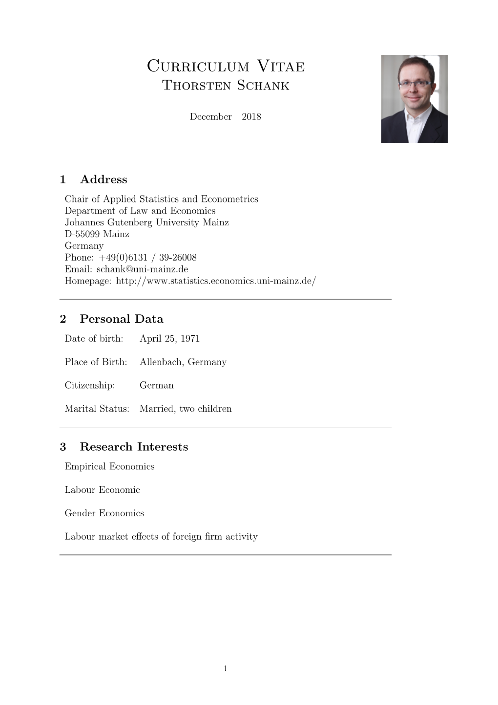 Curriculum Vitae Thorsten Schank