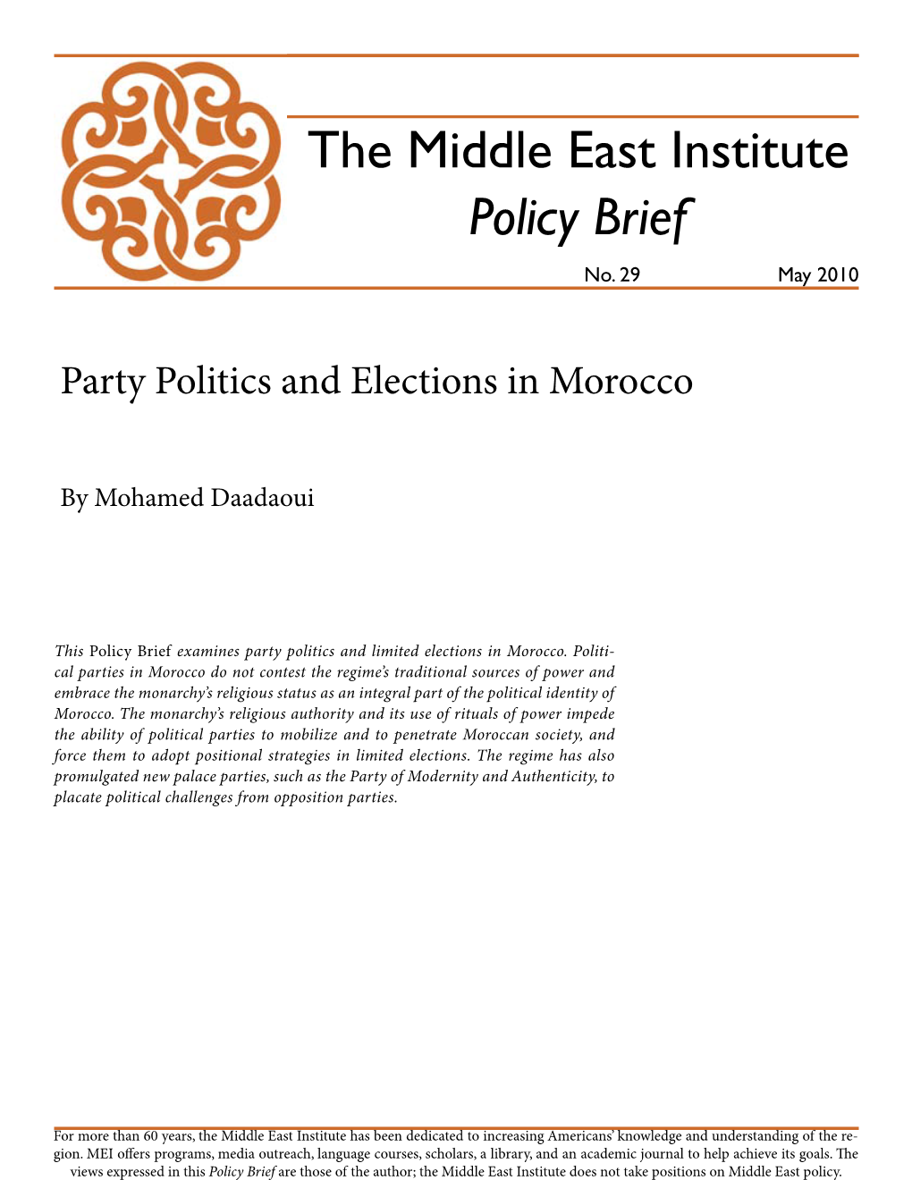 Party Politics and Elections in Morocco