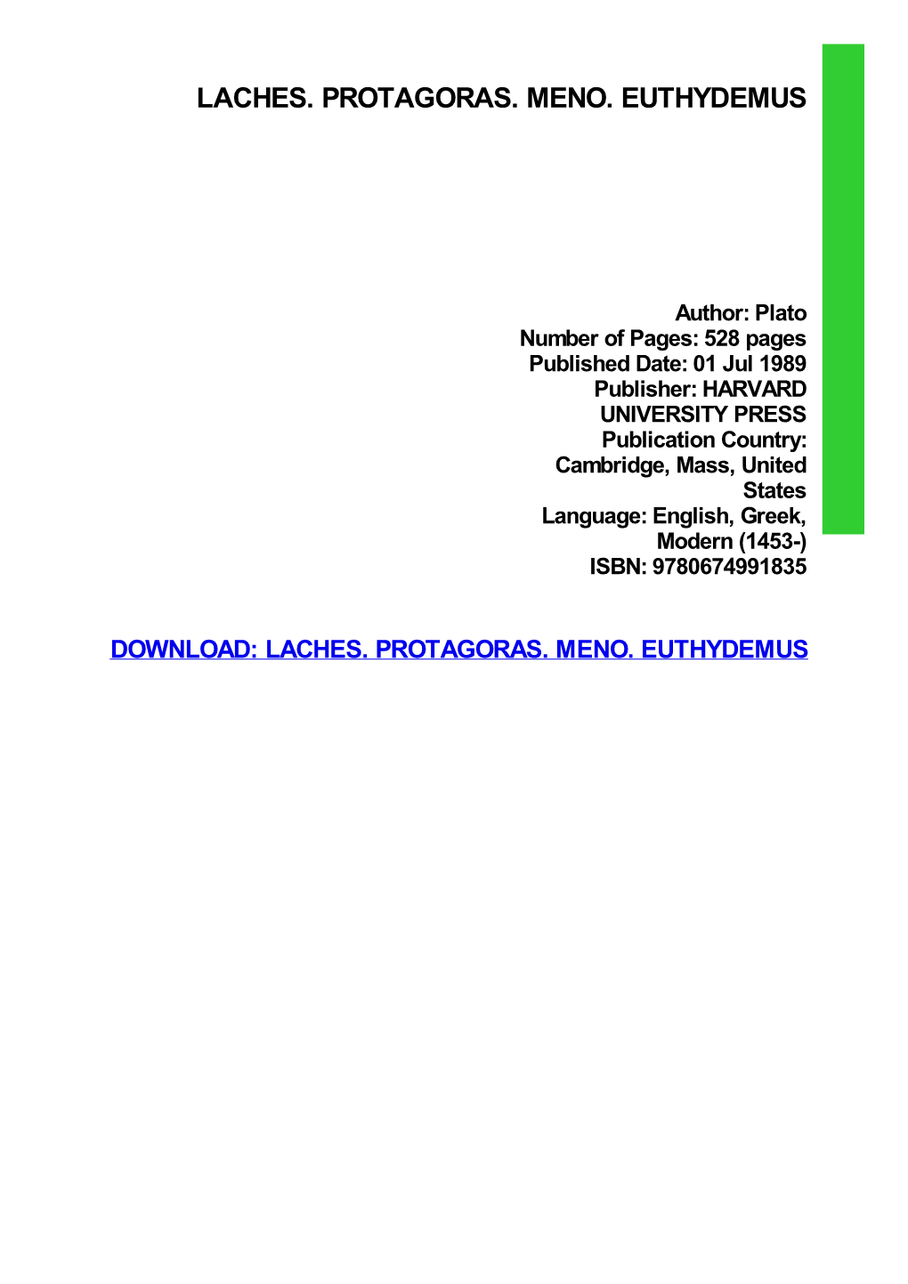 Laches. Protagoras. Meno. Euthydemus Ebook