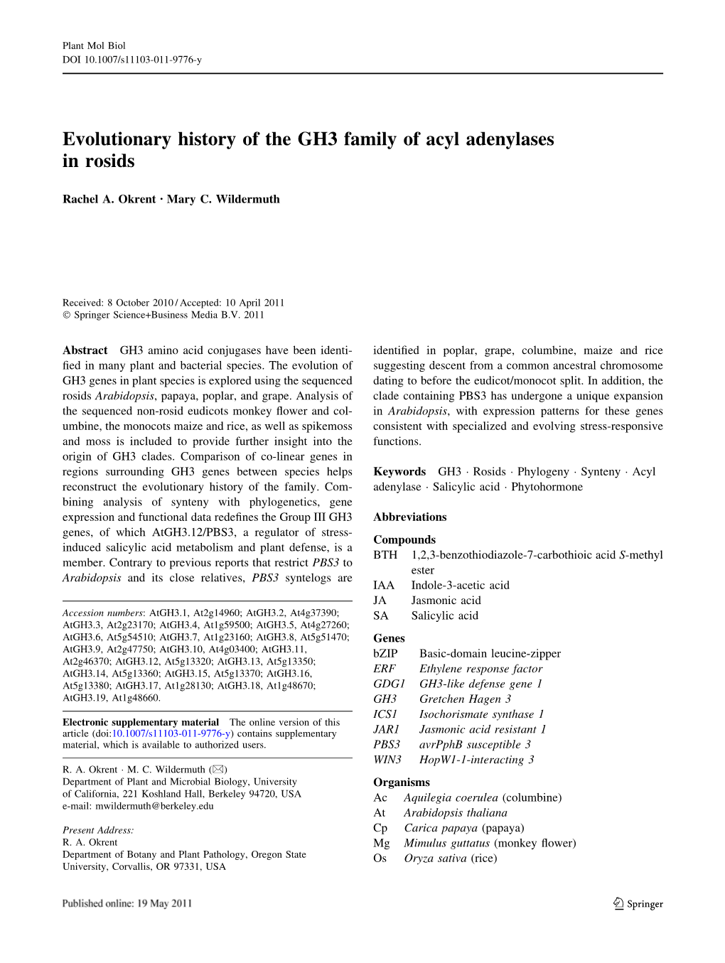 Evolutionary History of the GH3 Family of Acyl Adenylases in Rosids