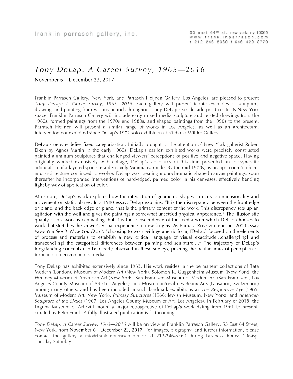 Tony Delap: a Career Survey, 1963—2016