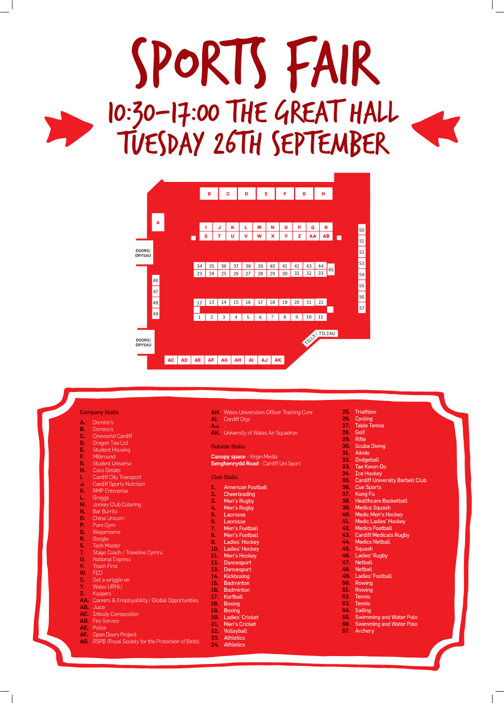 Sports Fair 10:30-17:00 the Great Hall Tuesday 26Th September