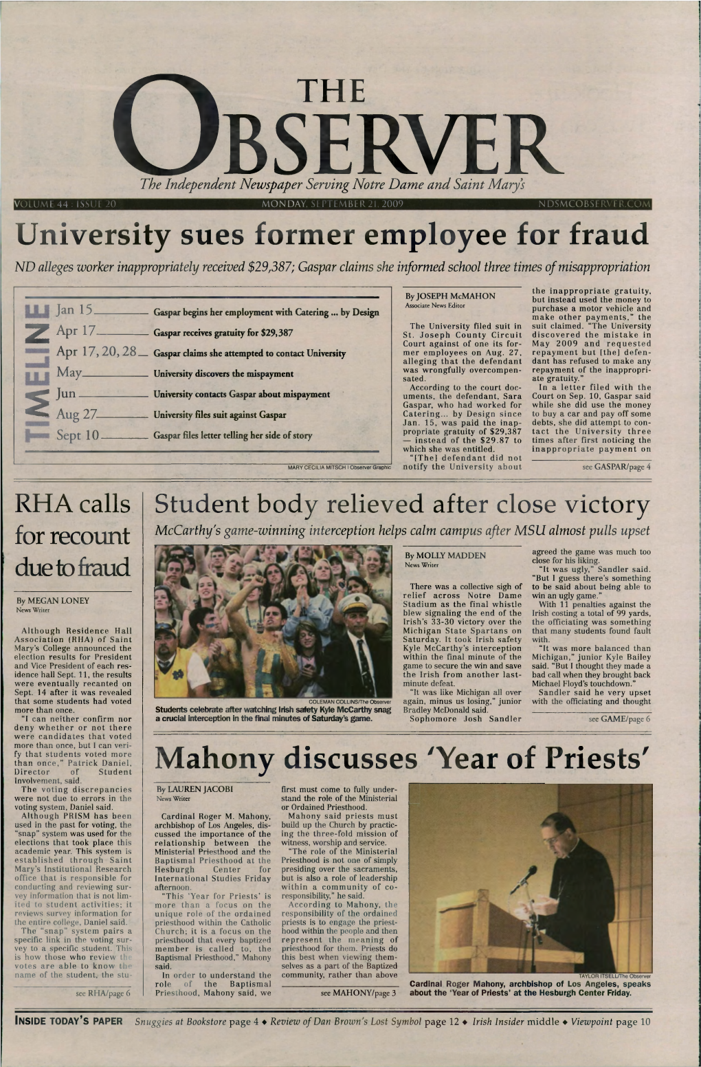 Z ^ X the University Sues Former Employee for Fraud Mahony Discusses