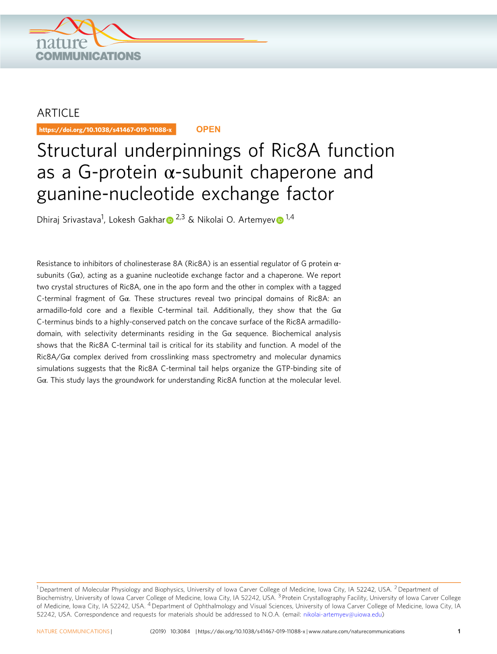 Structural Underpinnings of Ric8a Function As a G-Protein О