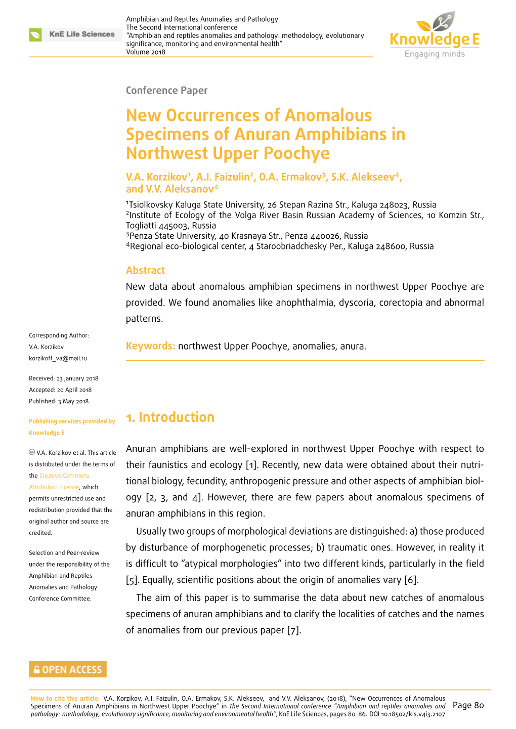 New Occurrences of Anomalous Specimens of Anuran Amphibians in Northwest Upper Poochye V.A