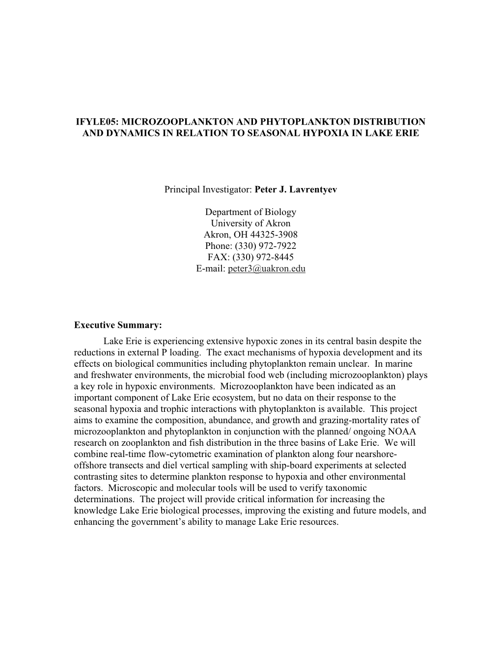 Microzooplankton and Phytoplankton Distribution and Dynamics in Relation to Seasonal Hypoxia in Lake Erie