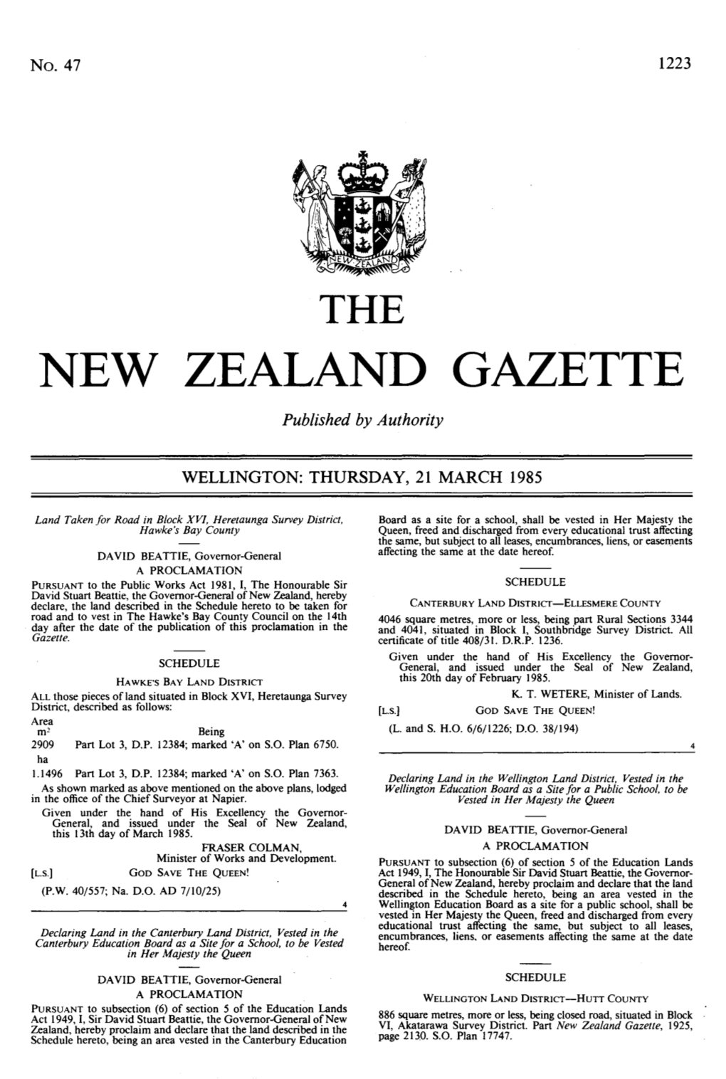 NEW ZEALAND GAZETTE Published by Authority