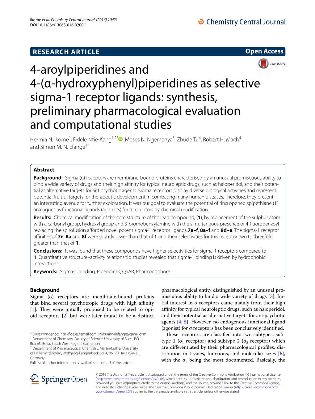 4-Aroylpiperidines and 4-(Α-Hydroxyphenyl)Piperidines As Selective Sigma-1 Receptor Ligands: Synthesis, Preliminary Pharmacolog