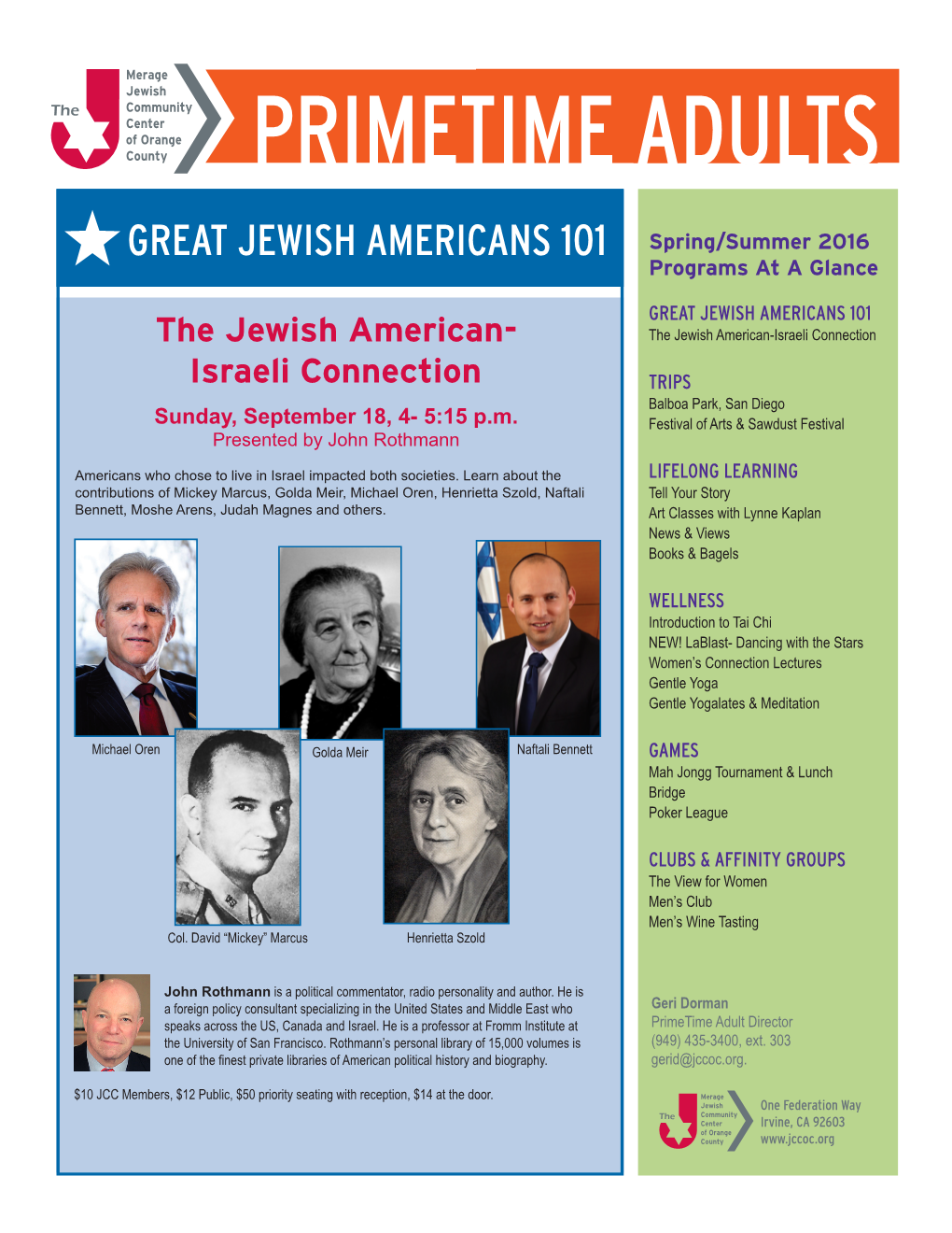 GREAT JEWISH AMERICANS 101 Spring/Summer 2016 Programs at a Glance