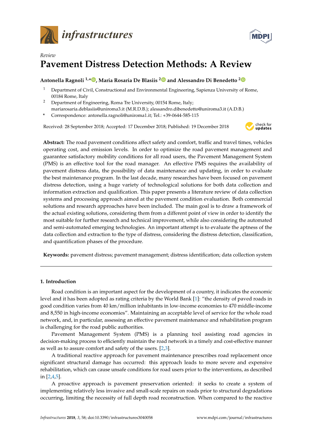 Pavement Distress Detection Methods: a Review