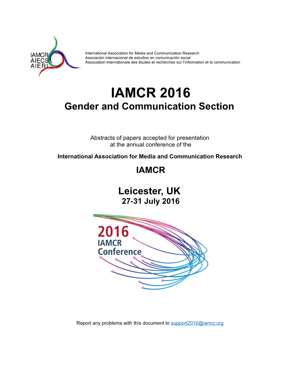 IAMCR 2016 Gender and Communication Section