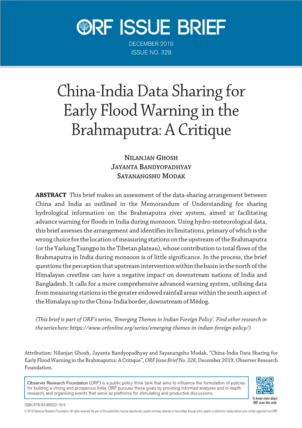 China-India Data Sharing for Early Flood Warning in the Brahmaputra: a Critique