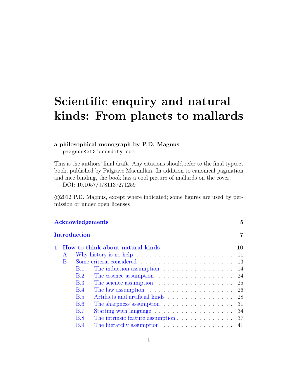 Scientific Enquiry and Natural Kinds: from Planets to Mallards