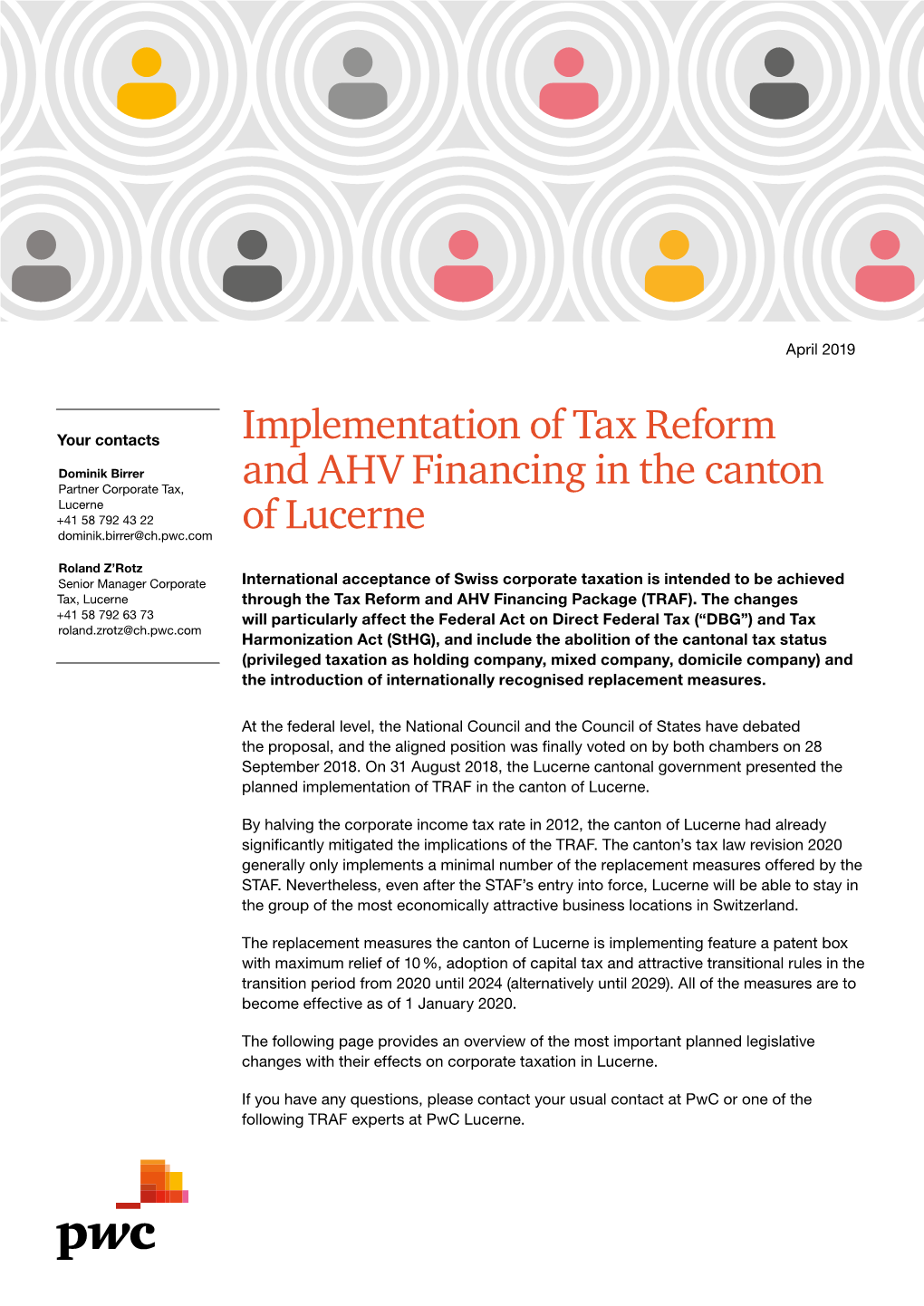 Implementation of Tax Reform and AHV Financing in the Canton Of