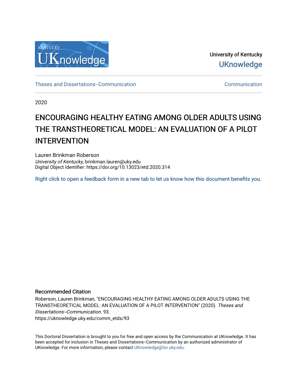 Encouraging Healthy Eating Among Older Adults Using the Transtheoretical Model: an Evaluation of a Pilot Intervention