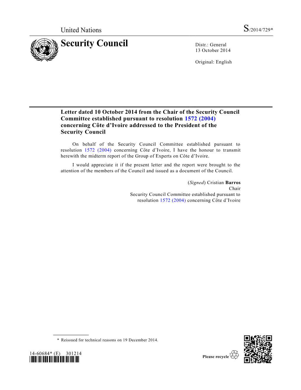 Security Council Distr.: General 13 October 2014