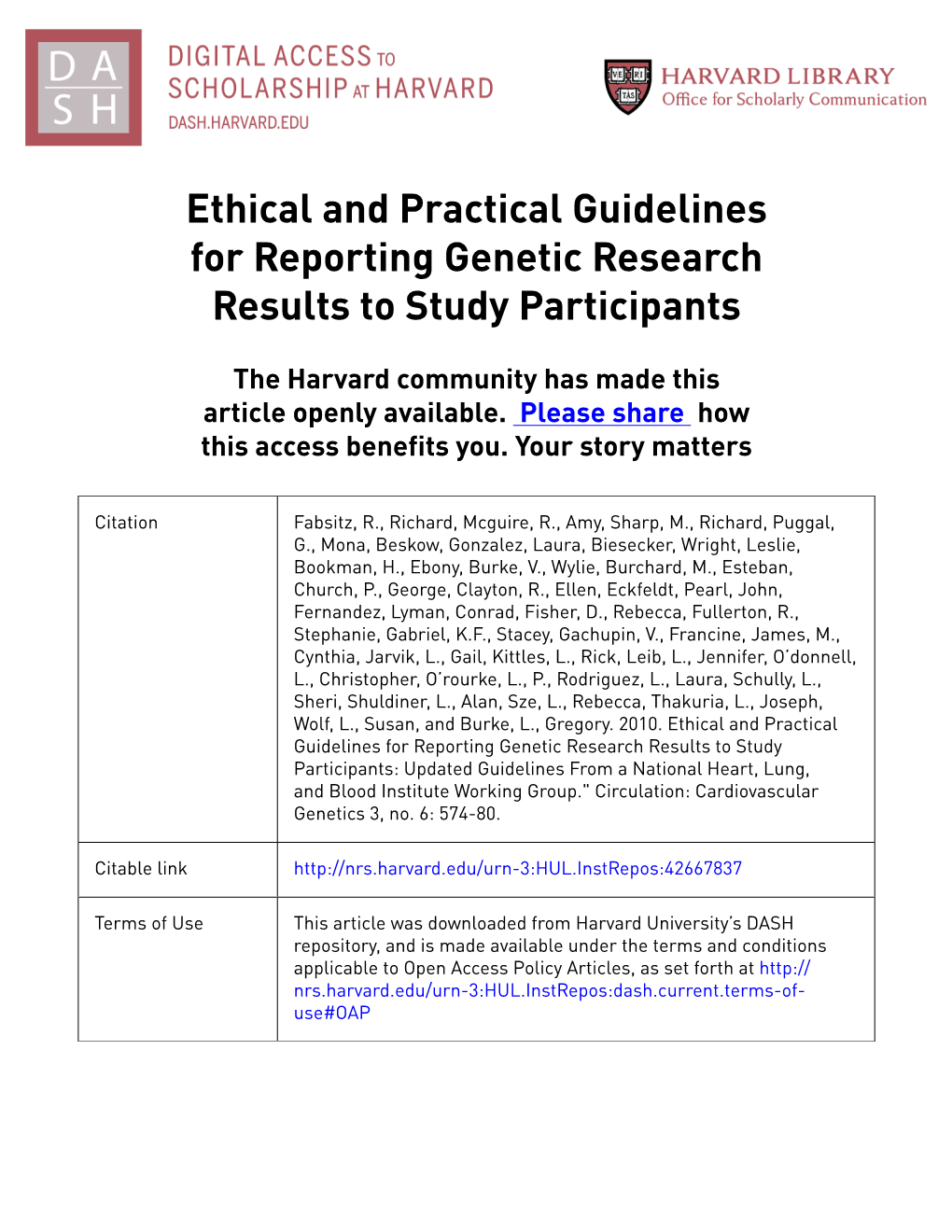 Ethical and Practical Guidelines for Reporting Genetic Research Results to Study Participants
