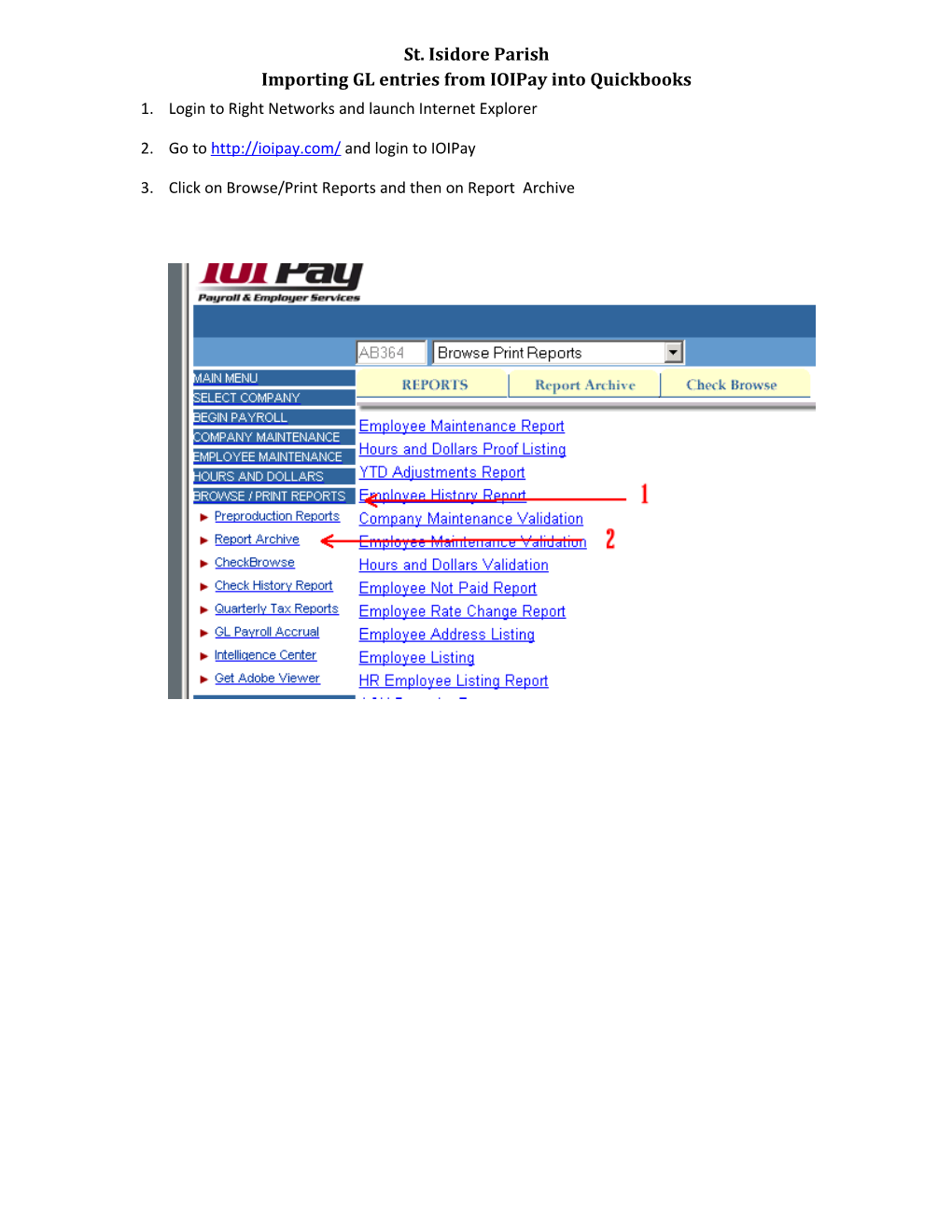 St. Isidore Parish Importing GL Entries from Ioipay Into Quickbooks
