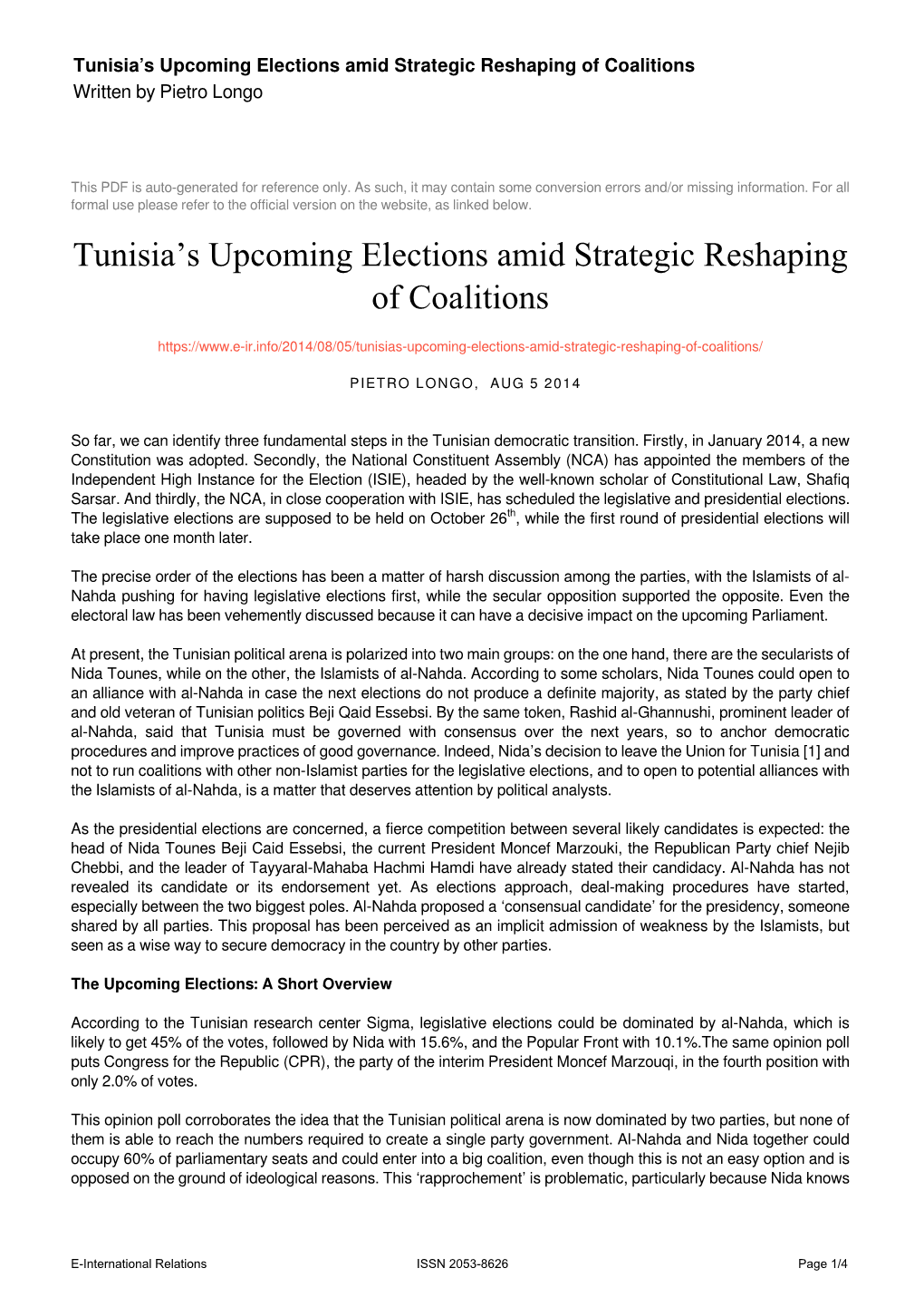 Tunisia's Upcoming Elections Amid Strategic Reshaping of Coalitions