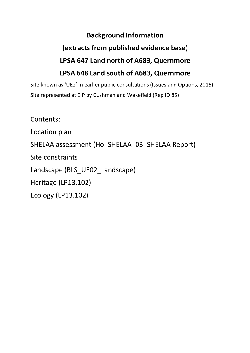 LPSA 647, 648 (UE2) Land North and South of A683, Quernmore