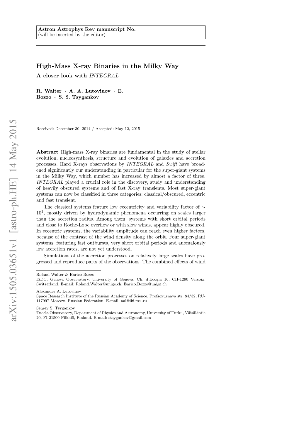 Arxiv:1505.03651V1 [Astro-Ph.HE] 14 May 2015 2 R