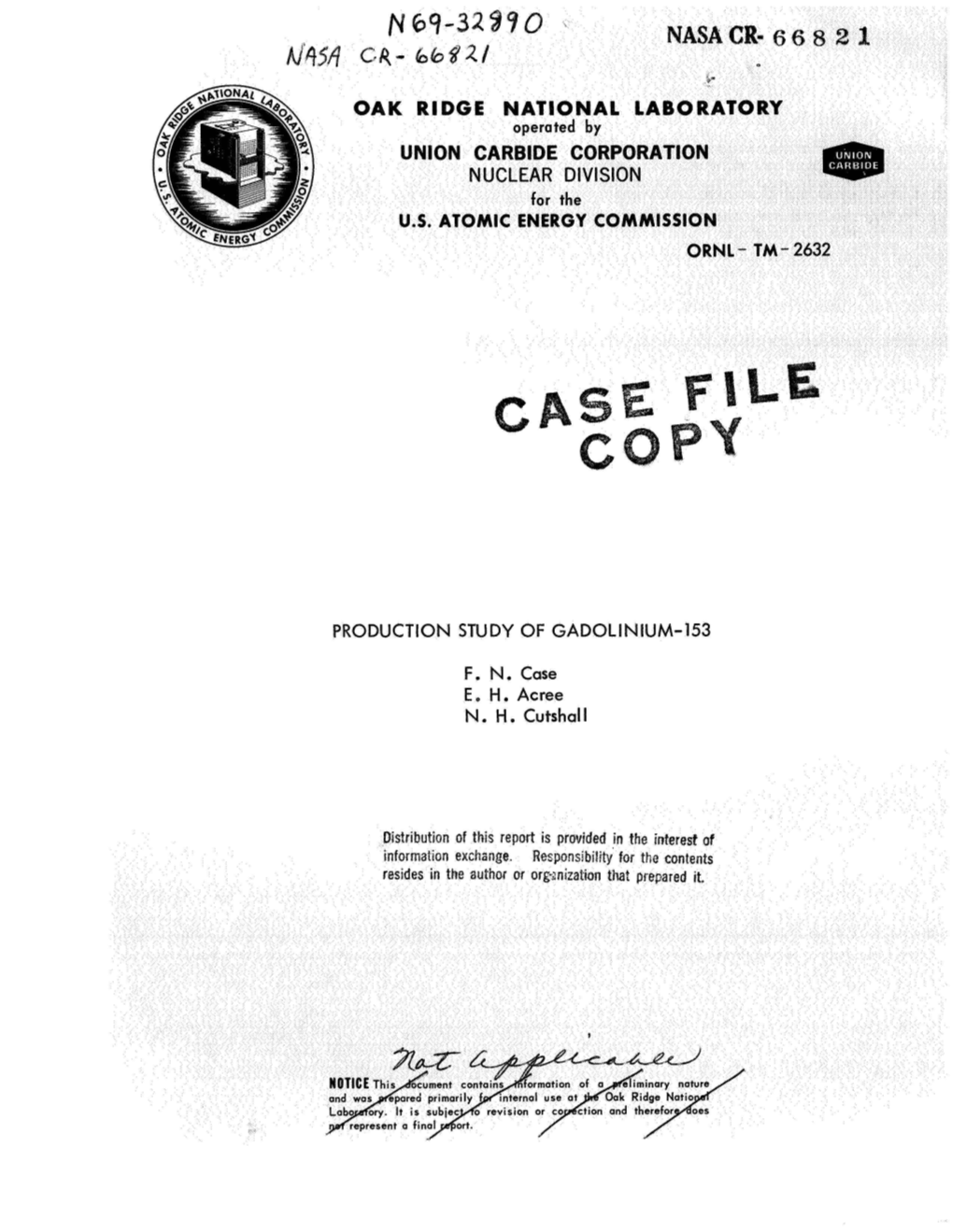 PRODUCTION STUDY of GADOLINIUM-153 E, H, Acree N. H