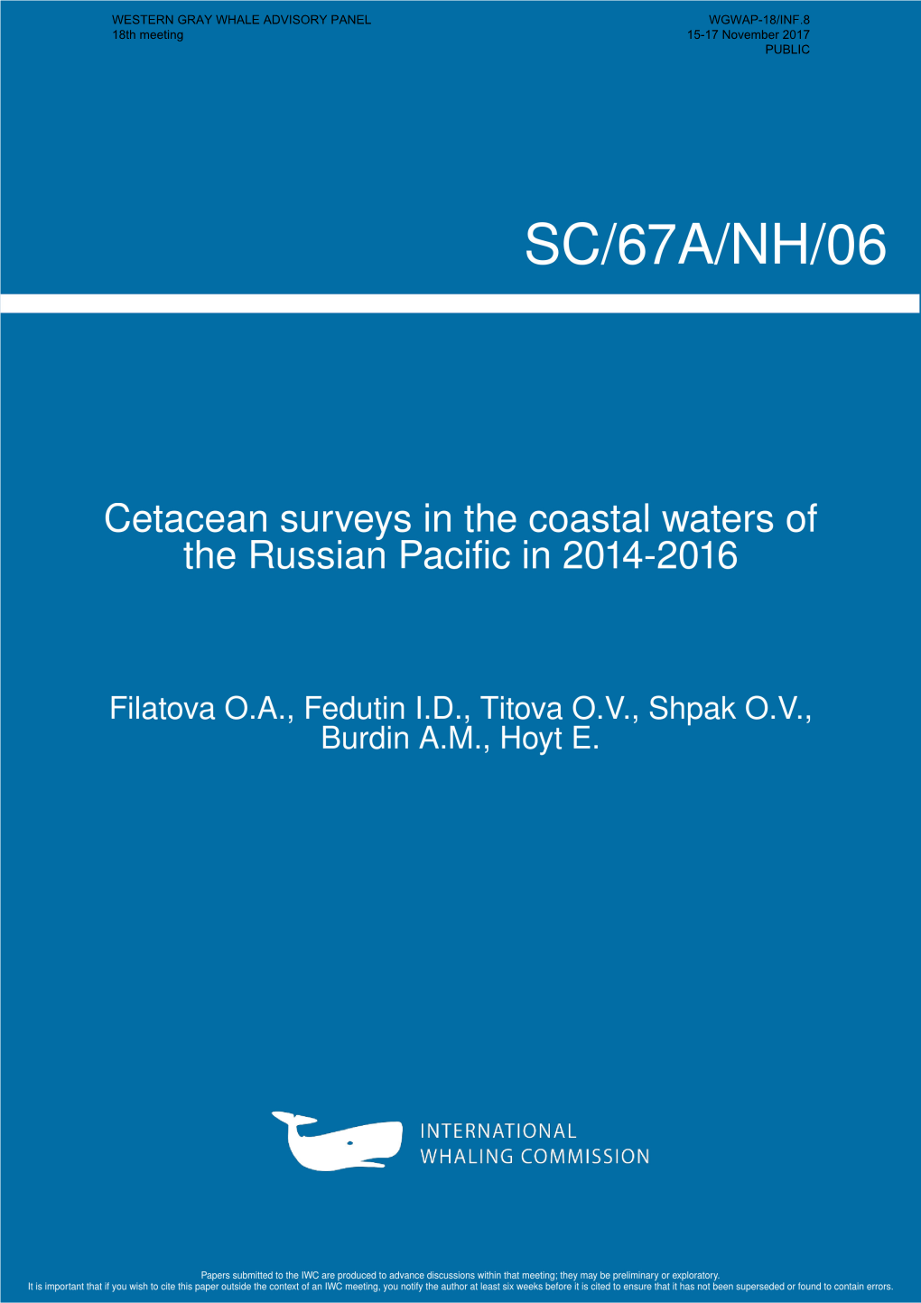 WESTERN GRAY WHALE ADVISORY PANEL 18Th Meeting WGWAP-18