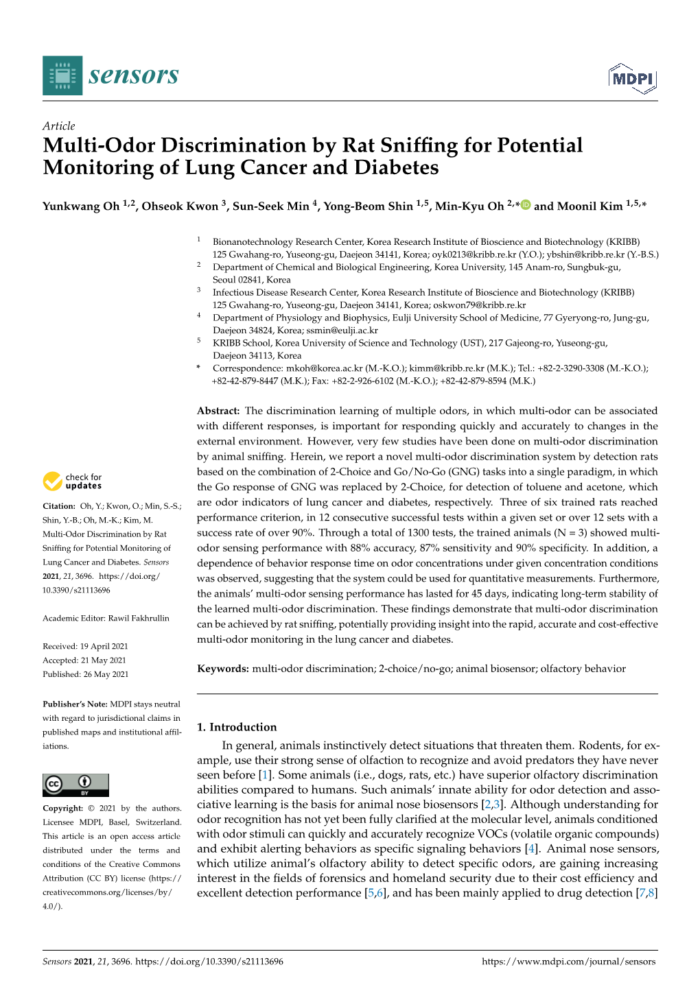 Multi-Odor Discrimination by Rat Sniffing for Potential Monitoring Of