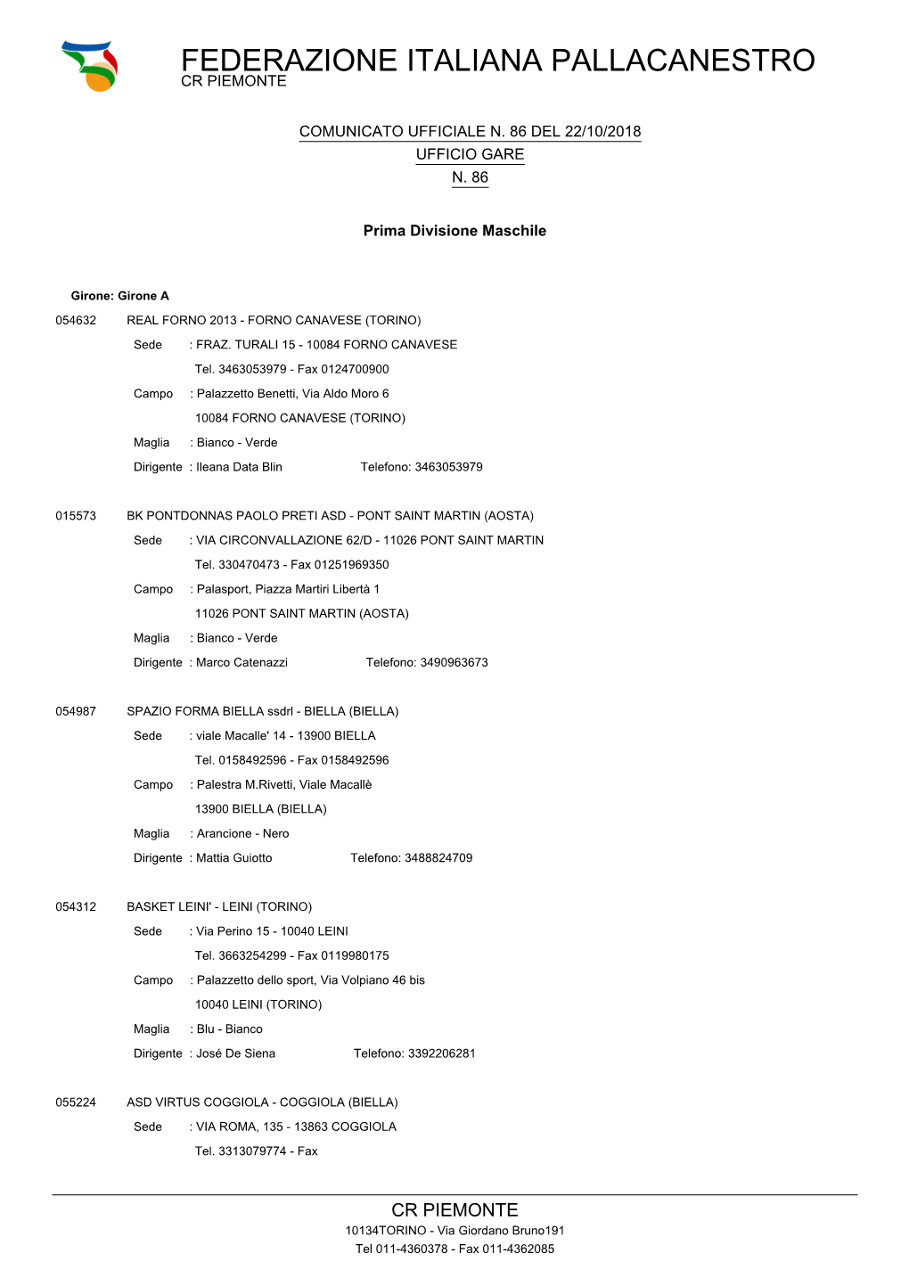 Federazione Italiana Pallacanestro Cr Piemonte