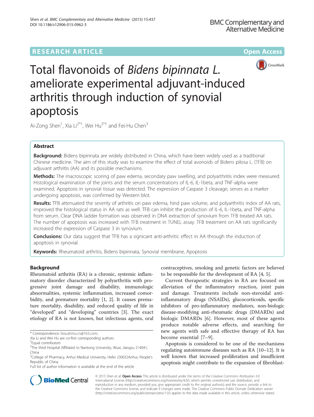 Total Flavonoids of Bidens Bipinnata L. Ameliorate