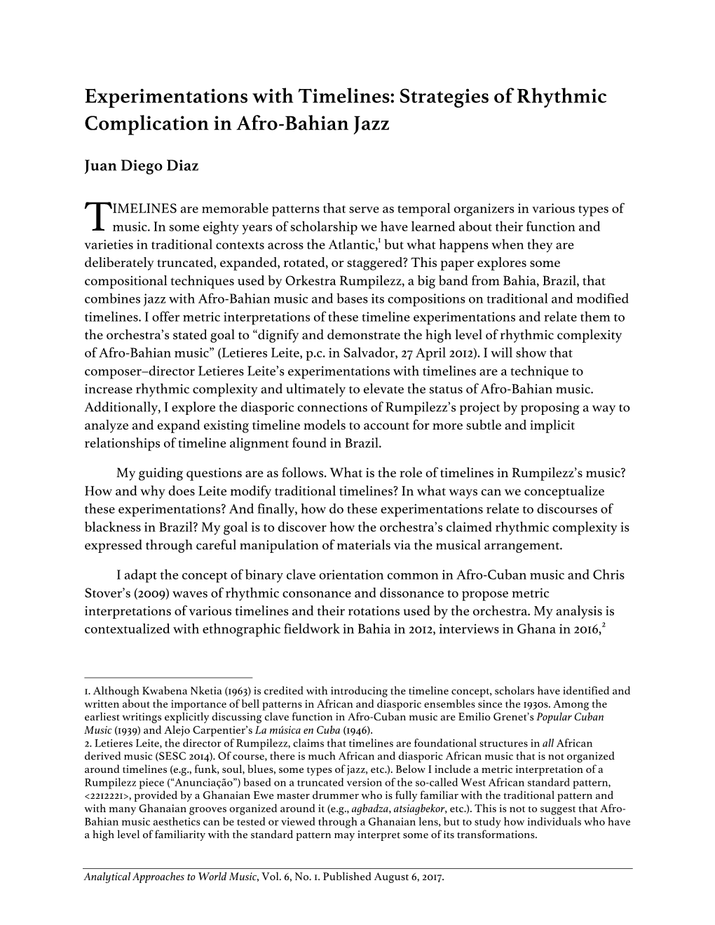 Experimentations with Timelines: Strategies of Rhythmic Complication in Afro-Bahian Jazz