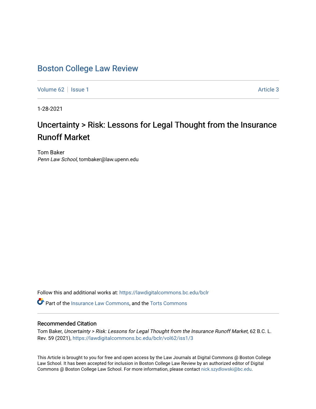Lessons for Legal Thought from the Insurance Runoff Market