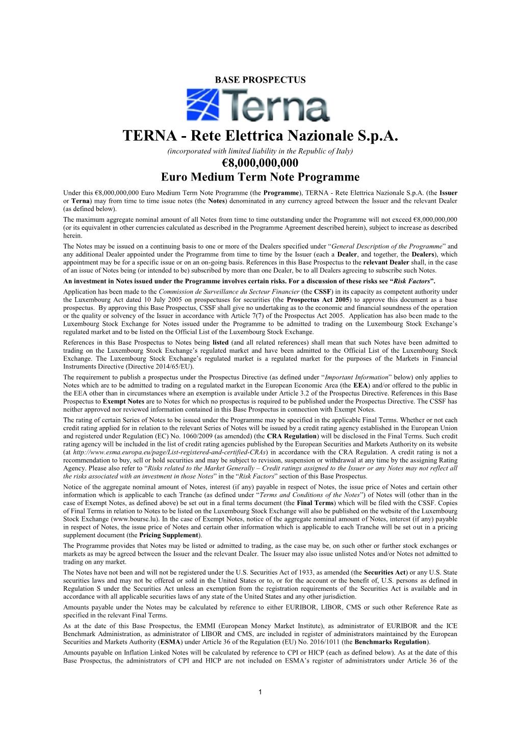 TERNA - Rete Elettrica Nazionale S.P.A