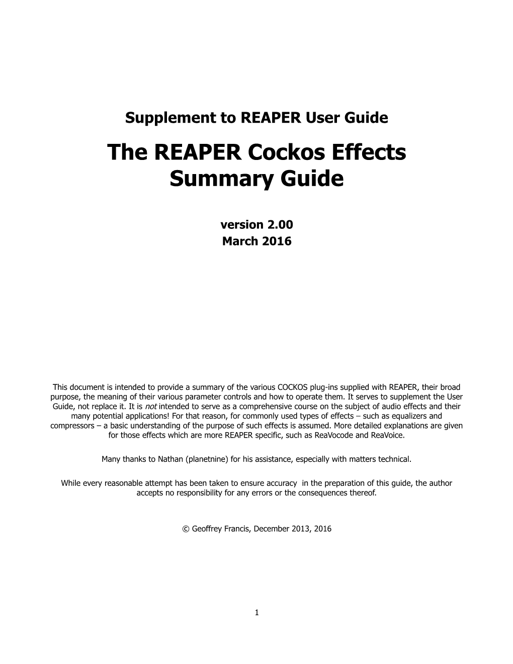 The REAPER Cockos Effects Summary Guide