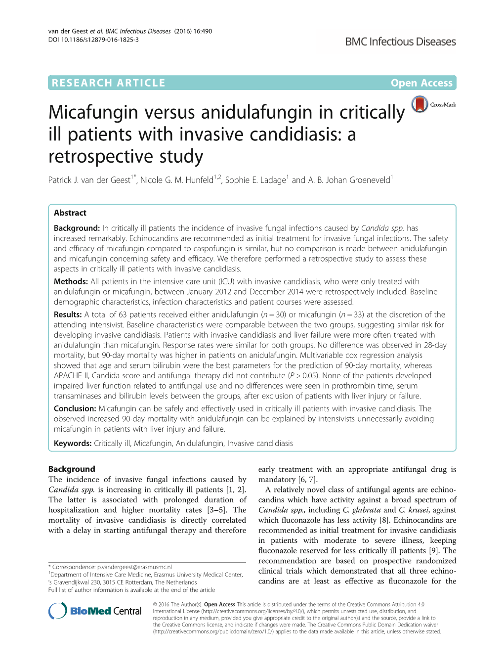 Micafungin Versus Anidulafungin in Critically Ill Patients with Invasive Candidiasis: a Retrospective Study Patrick J