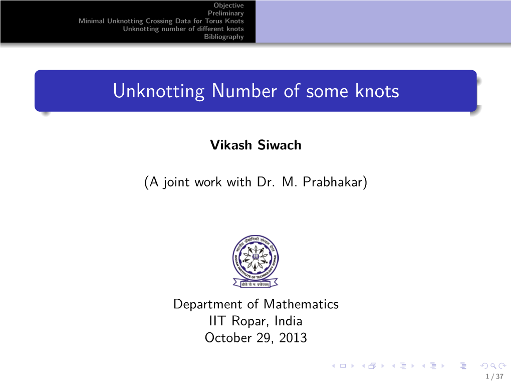 Unknotting Number of Some Knots