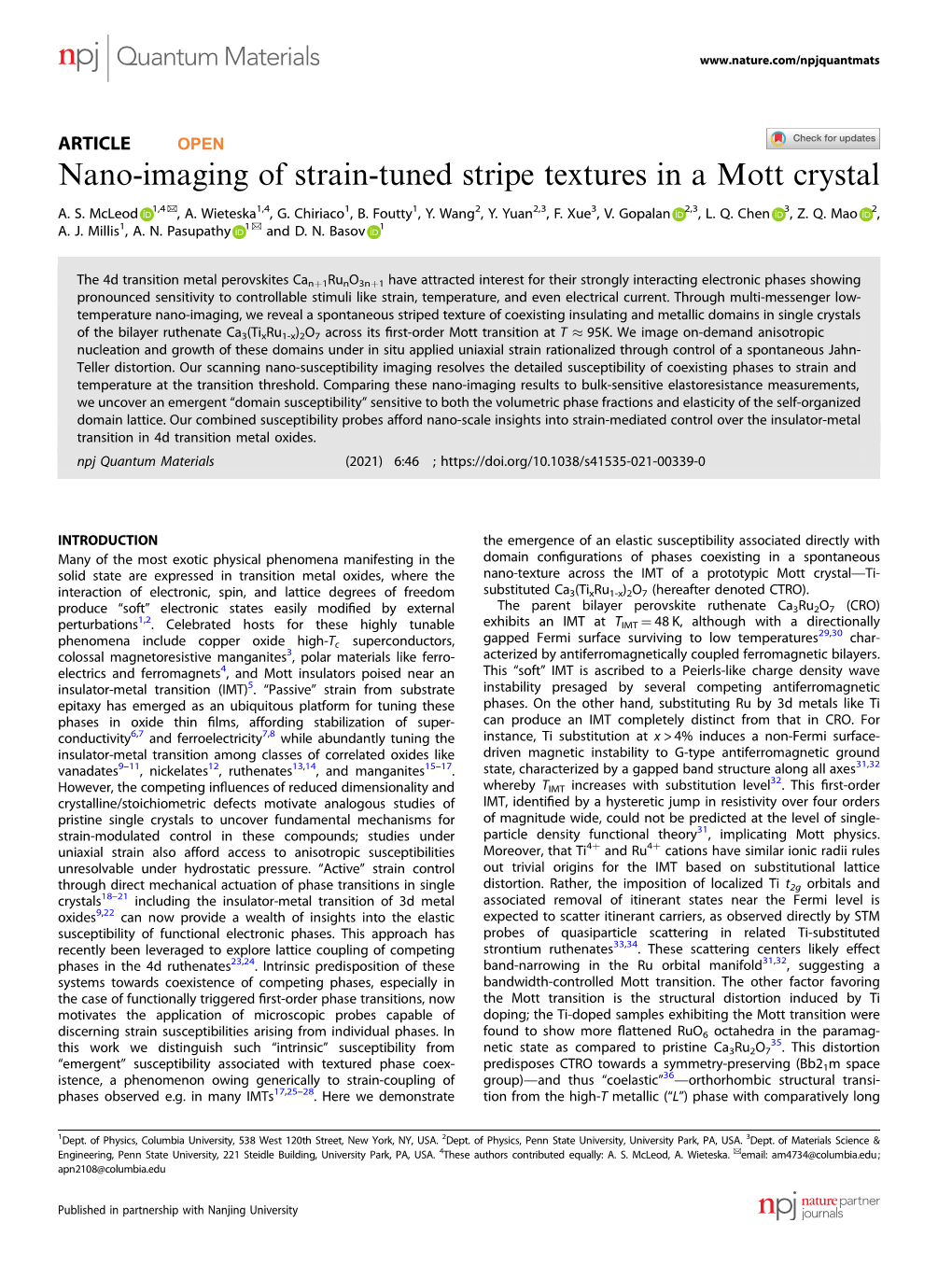 Nano-Imaging of Strain-Tuned Stripe Textures in a Mott Crystal ✉ A