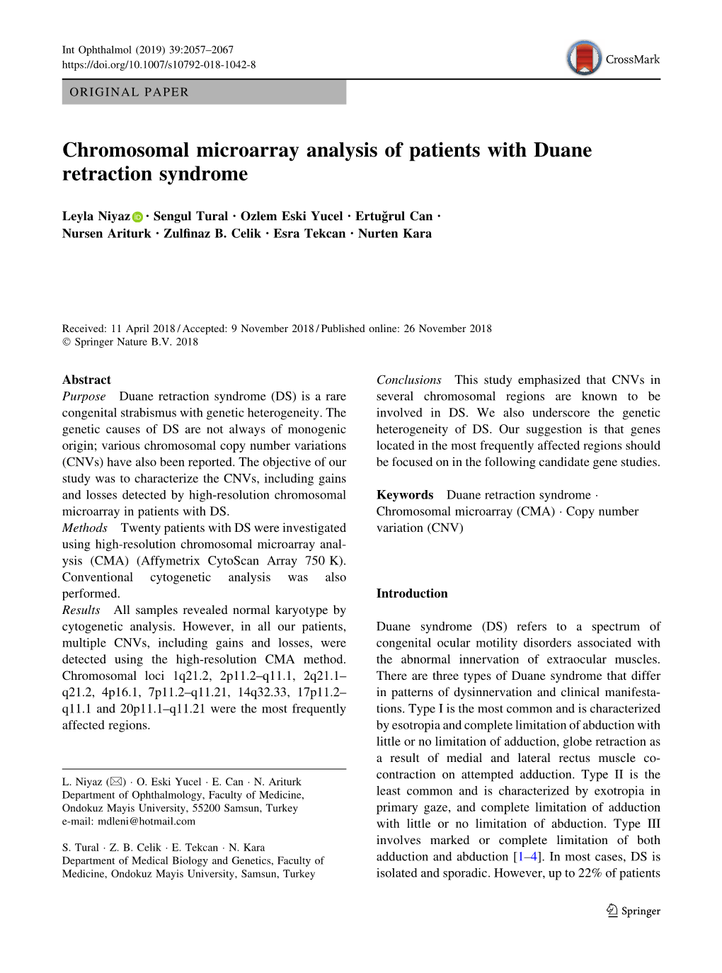 Chromosomal Microarray Analysis of Patients with Duane Retraction Syndrome