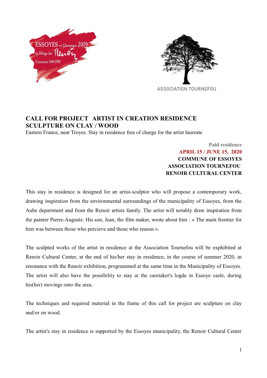 CALL for PROJECT ARTIST in CREATION RESIDENCE SCULPTURE on CLAY / WOOD Eastern France, Near Troyes