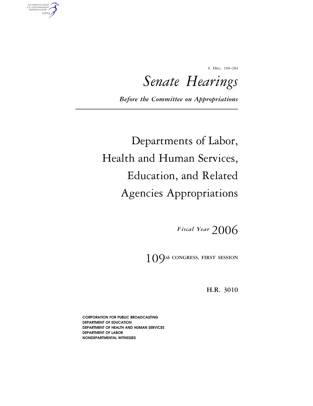 Senate Hearings Before the Committee on Appropriations