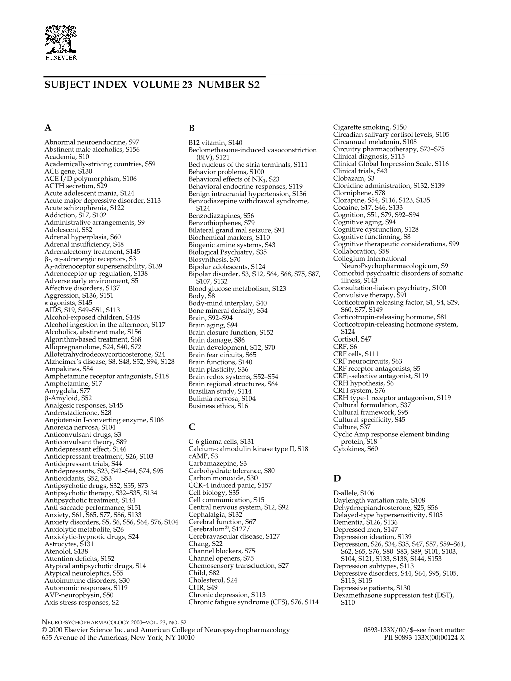 Subject Index Volume 23 Number S2