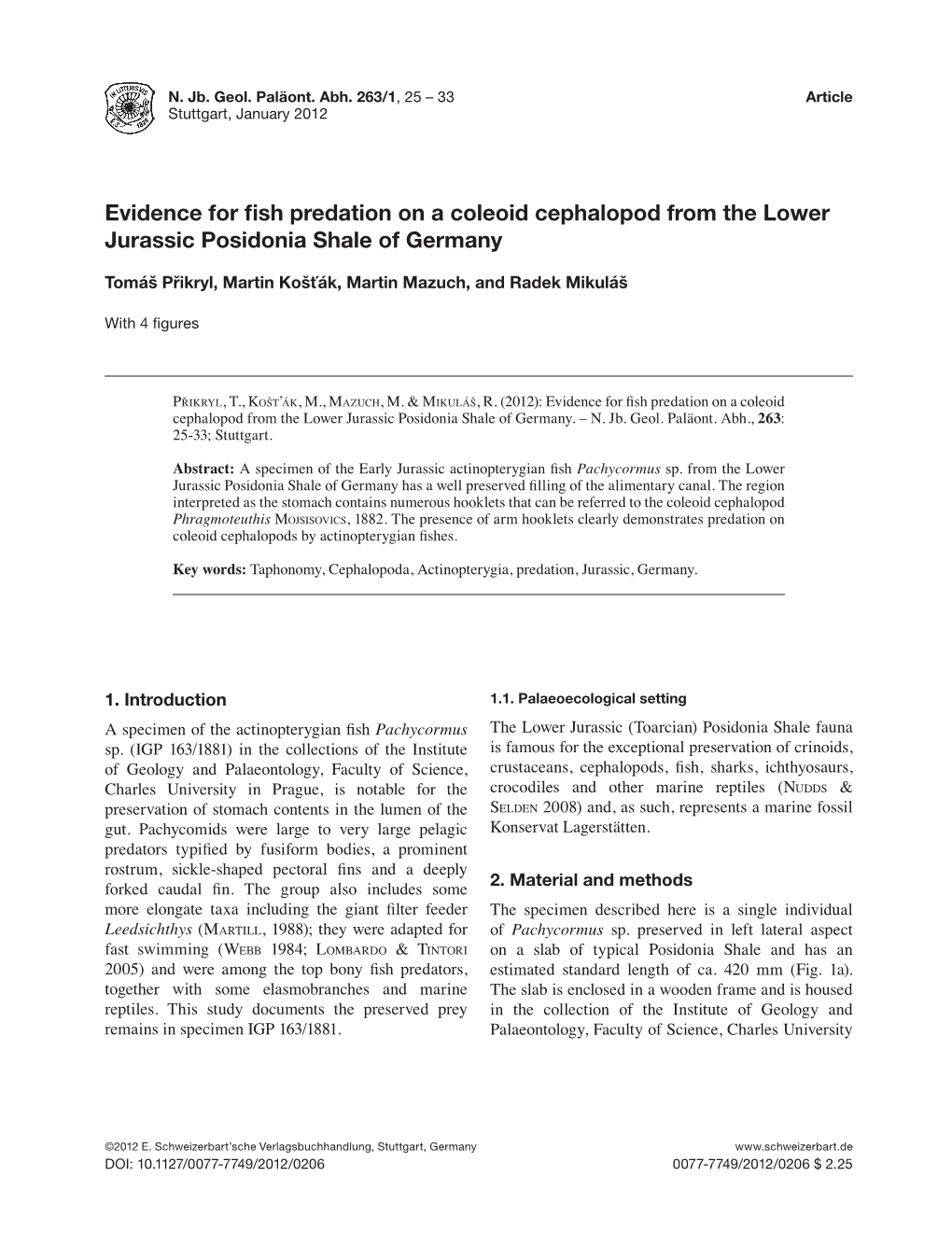 Evidence for Fish Predation on a Coleoid Cephalopod from the Lower Jurassic Posidonia Shale of Germany