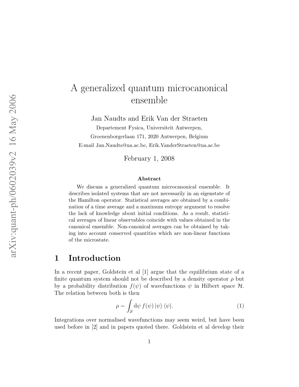 A Generalized Quantum Microcanonical Ensemble