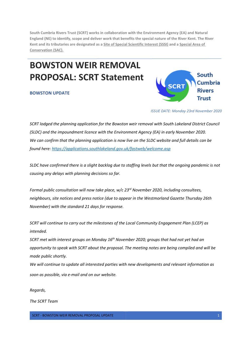 Bowston Update-Formal Public Consultation
