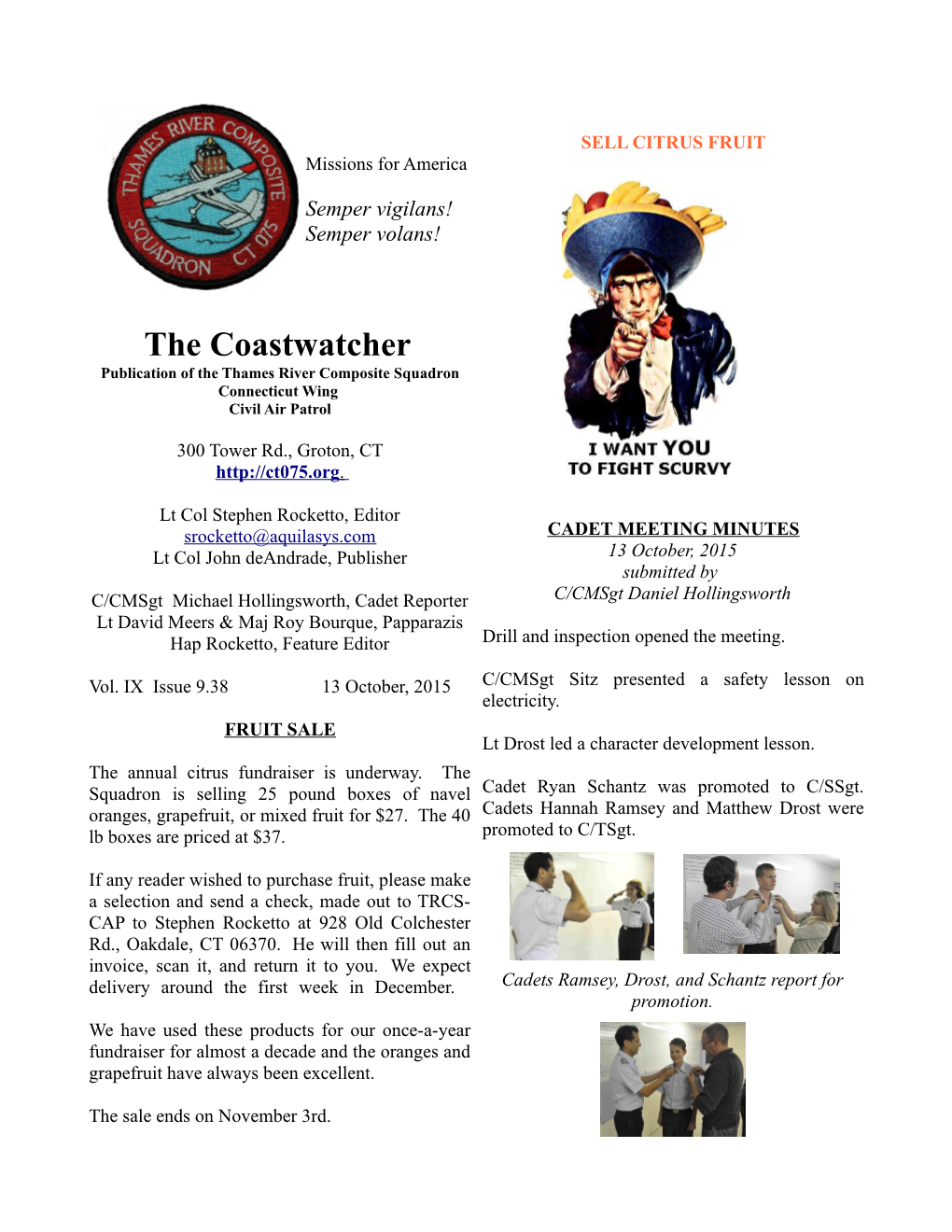 The Coastwatcher Publication of the Thames River Composite Squadron Connecticut Wing Civil Air Patrol