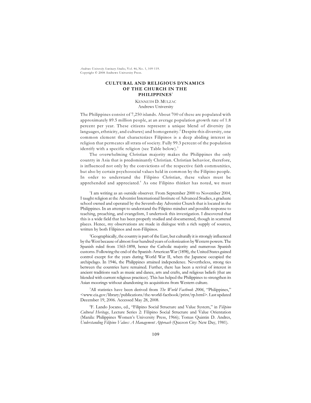 Cultural and Religious Dynamics of the Church in the Philippines1 Kenneth D