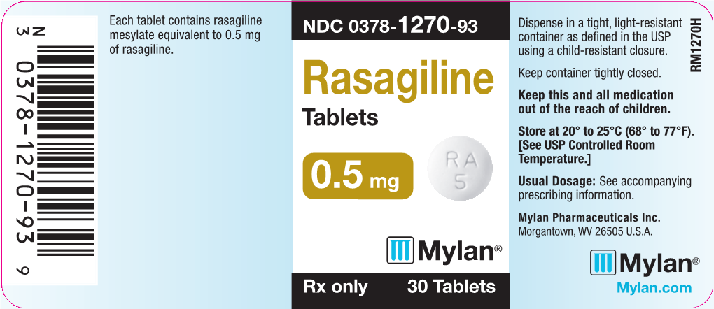 Rasagiline NDC 0378- -93 Dispense in a Tight, Light-Resistant Mesylate Equivalent to 0.5 Mg 1270 Container As Defined in the USP of Rasagiline